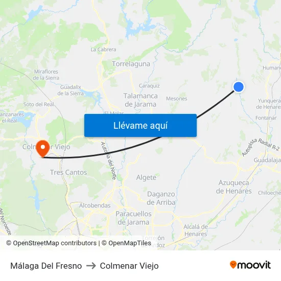 Málaga Del Fresno to Colmenar Viejo map