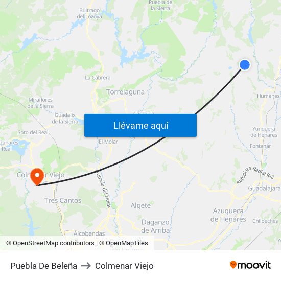 Puebla De Beleña to Colmenar Viejo map