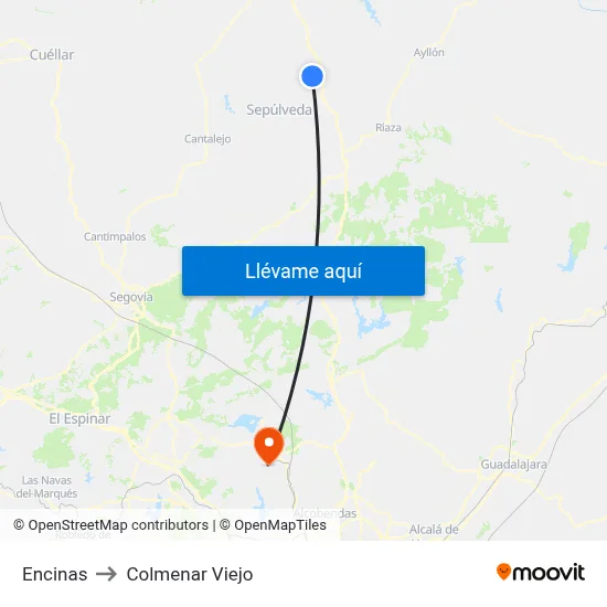 Encinas to Colmenar Viejo map