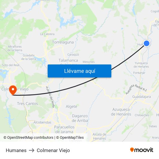 Humanes to Colmenar Viejo map