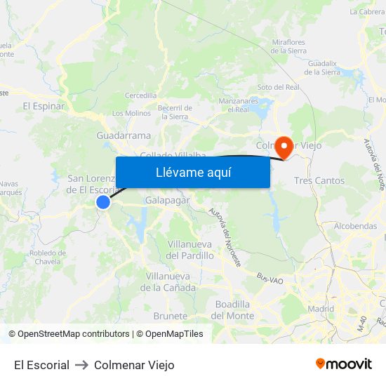 El Escorial to Colmenar Viejo map