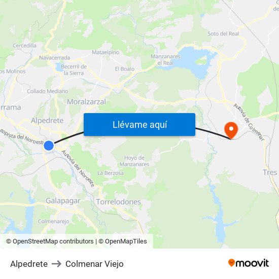 Alpedrete to Colmenar Viejo map