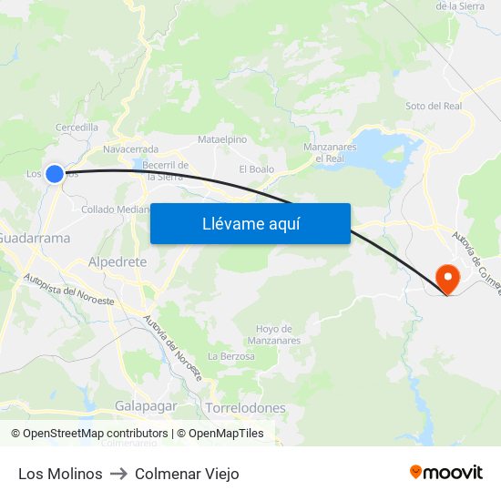 Los Molinos to Colmenar Viejo map