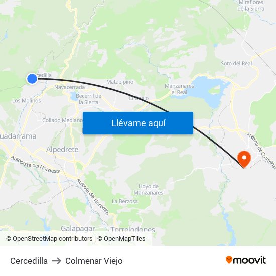 Cercedilla to Colmenar Viejo map
