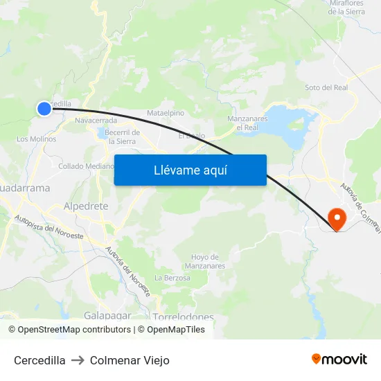 Cercedilla to Colmenar Viejo map