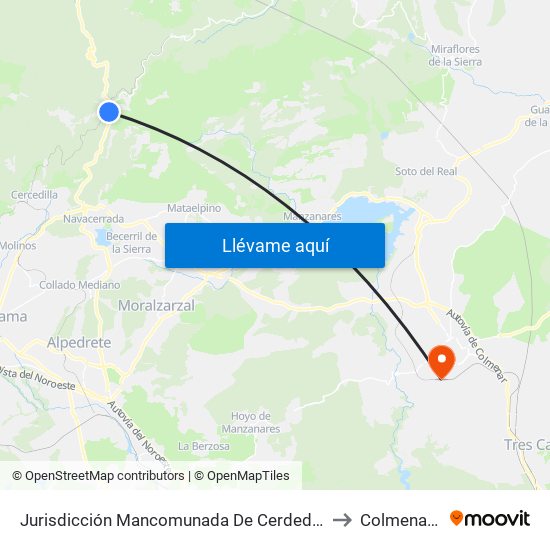 Jurisdicción Mancomunada De Cerdedilla Y Navacerrada to Colmenar Viejo map