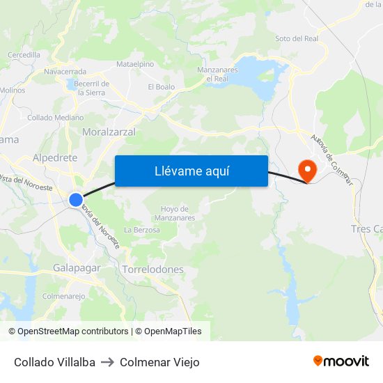 Collado Villalba to Colmenar Viejo map