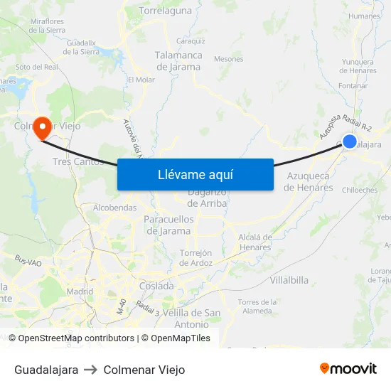 Guadalajara to Colmenar Viejo map