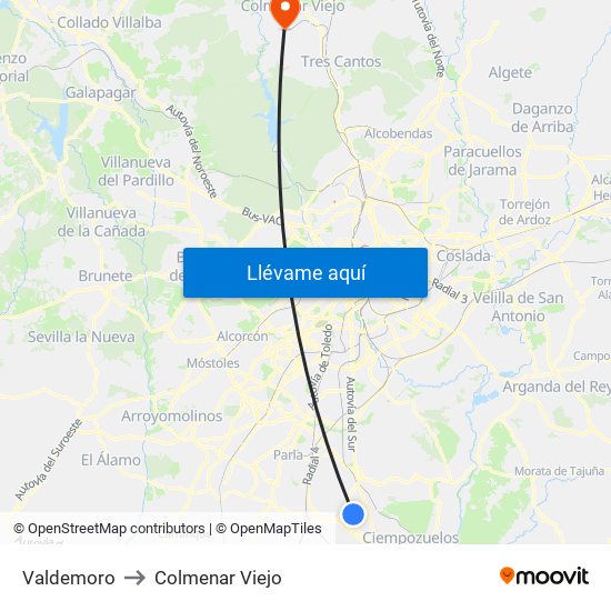 Valdemoro to Colmenar Viejo map