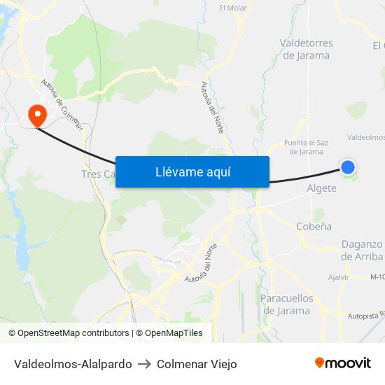 Valdeolmos-Alalpardo to Colmenar Viejo map