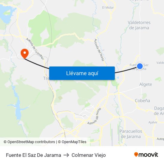 Fuente El Saz De Jarama to Colmenar Viejo map