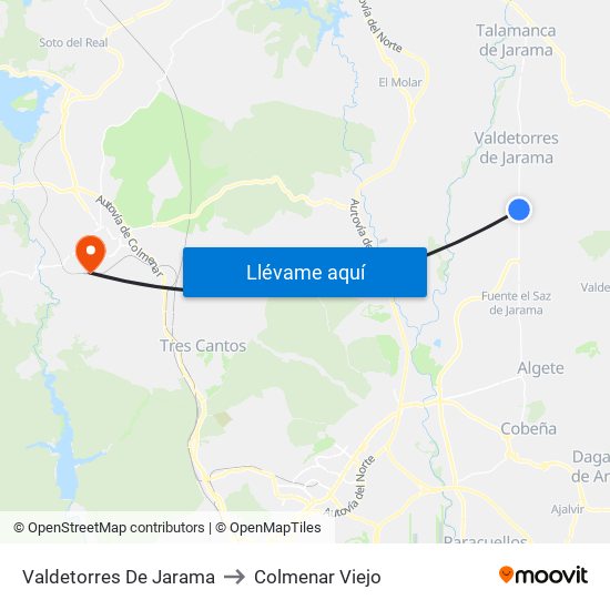 Valdetorres De Jarama to Colmenar Viejo map
