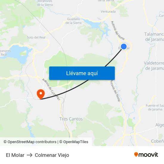 El Molar to Colmenar Viejo map