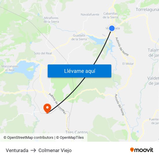Venturada to Colmenar Viejo map