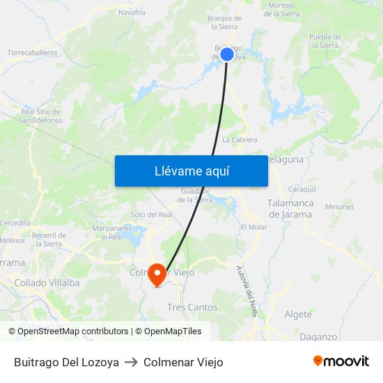 Buitrago Del Lozoya to Colmenar Viejo map