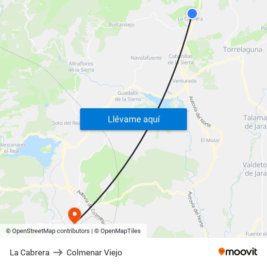 La Cabrera to Colmenar Viejo map