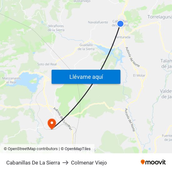 Cabanillas De La Sierra to Colmenar Viejo map