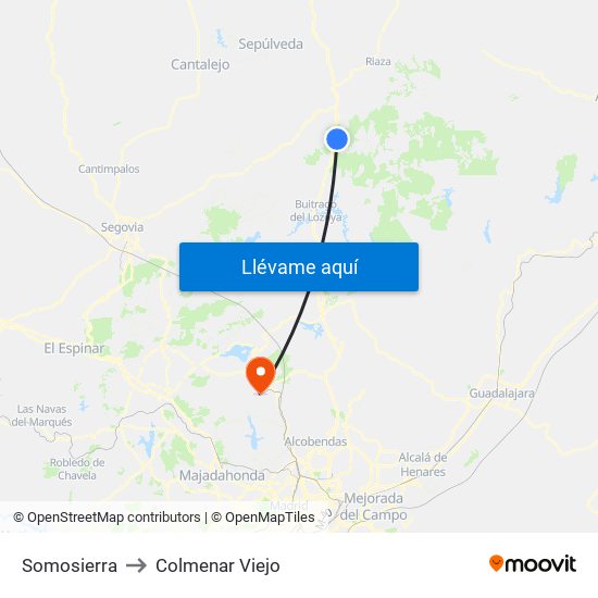 Somosierra to Colmenar Viejo map
