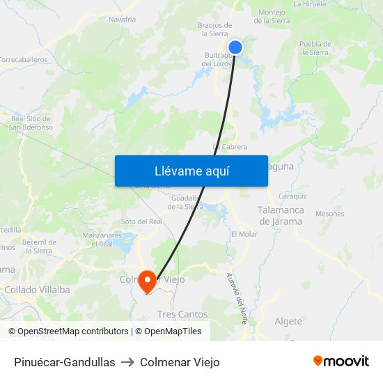 Pinuécar-Gandullas to Colmenar Viejo map