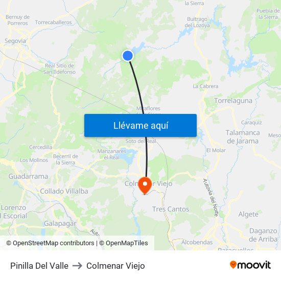 Pinilla Del Valle to Colmenar Viejo map