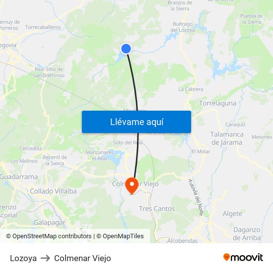 Lozoya to Colmenar Viejo map