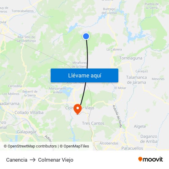 Canencia to Colmenar Viejo map