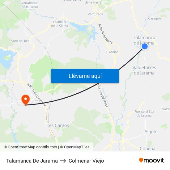 Talamanca De Jarama to Colmenar Viejo map