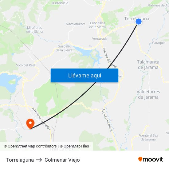 Torrelaguna to Colmenar Viejo map