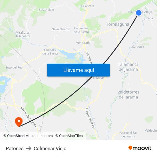 Patones to Colmenar Viejo map