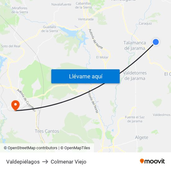 Valdepiélagos to Colmenar Viejo map