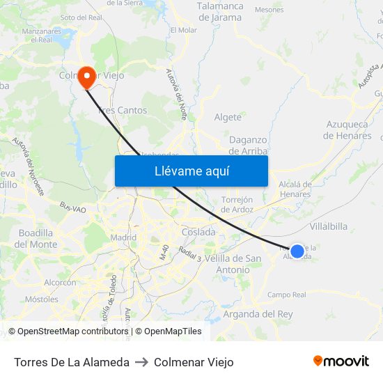Torres De La Alameda to Colmenar Viejo map