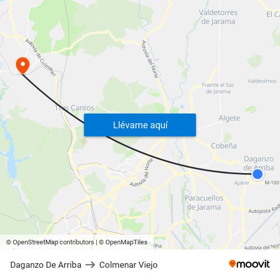 Daganzo De Arriba to Colmenar Viejo map