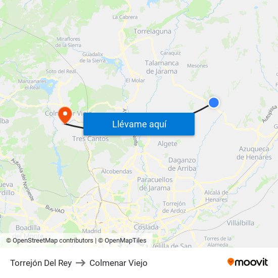Torrejón Del Rey to Colmenar Viejo map