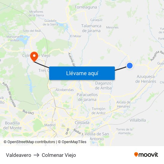 Valdeavero to Colmenar Viejo map