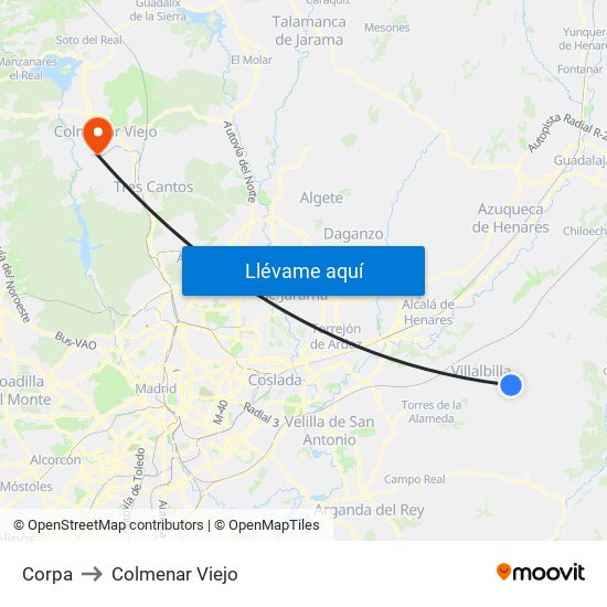 Corpa to Colmenar Viejo map