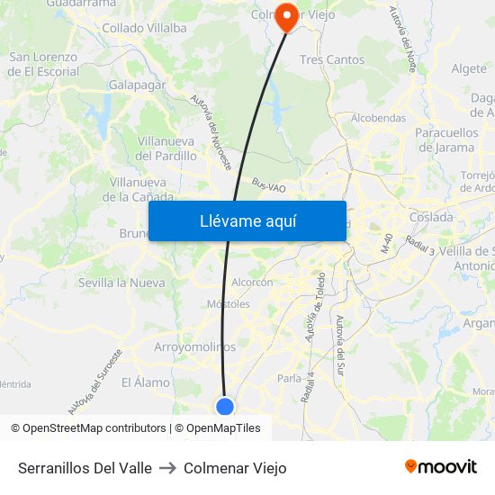 Serranillos Del Valle to Colmenar Viejo map