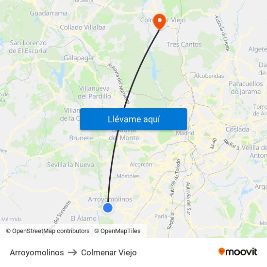 Arroyomolinos to Colmenar Viejo map