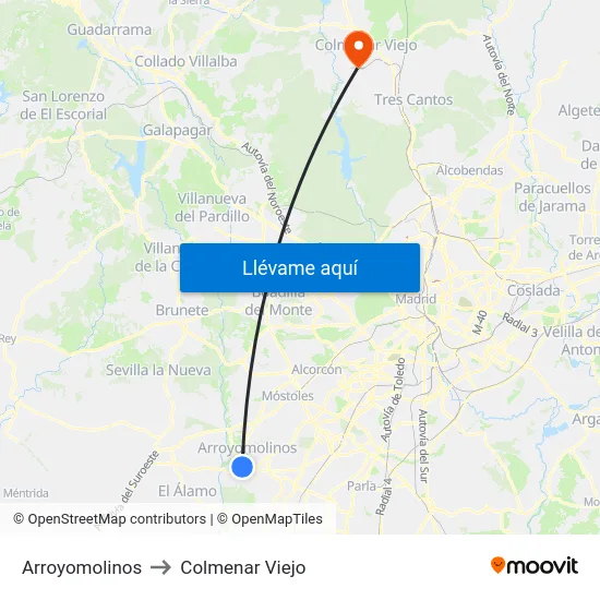 Arroyomolinos to Colmenar Viejo map