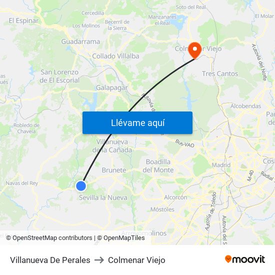 Villanueva De Perales to Colmenar Viejo map