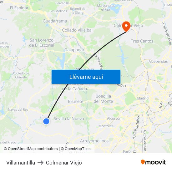 Villamantilla to Colmenar Viejo map