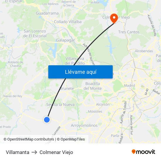 Villamanta to Colmenar Viejo map
