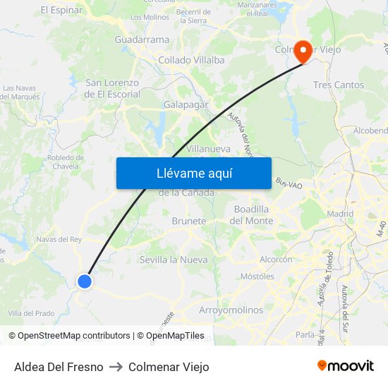 Aldea Del Fresno to Colmenar Viejo map