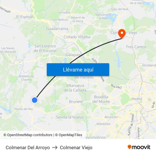 Colmenar Del Arroyo to Colmenar Viejo map
