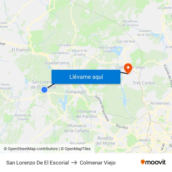 San Lorenzo De El Escorial to Colmenar Viejo map