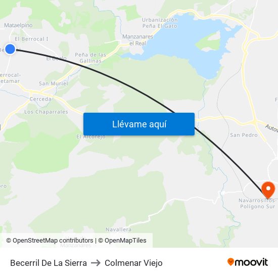Becerril De La Sierra to Colmenar Viejo map