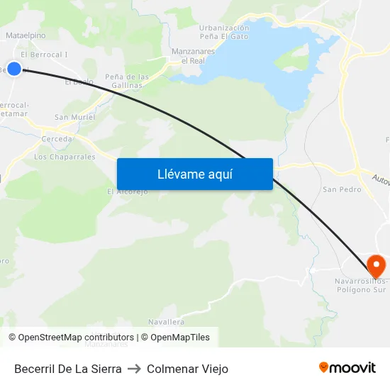 Becerril De La Sierra to Colmenar Viejo map