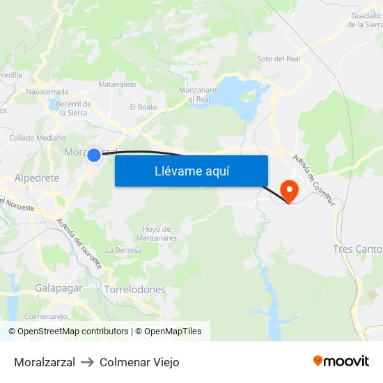 Moralzarzal to Colmenar Viejo map