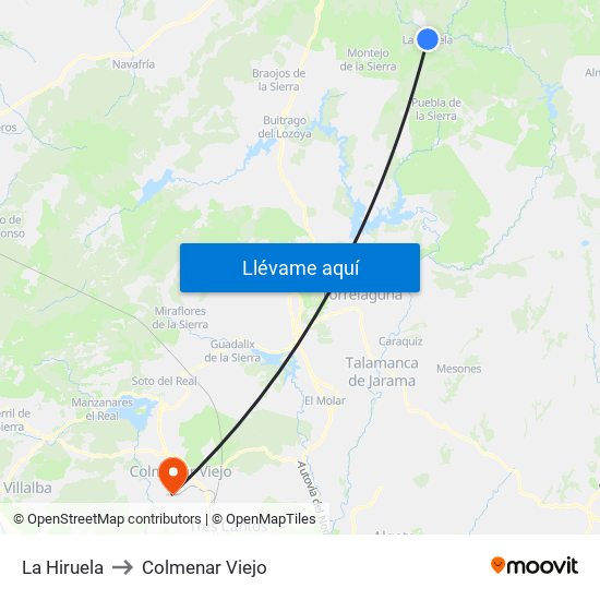 La Hiruela to Colmenar Viejo map