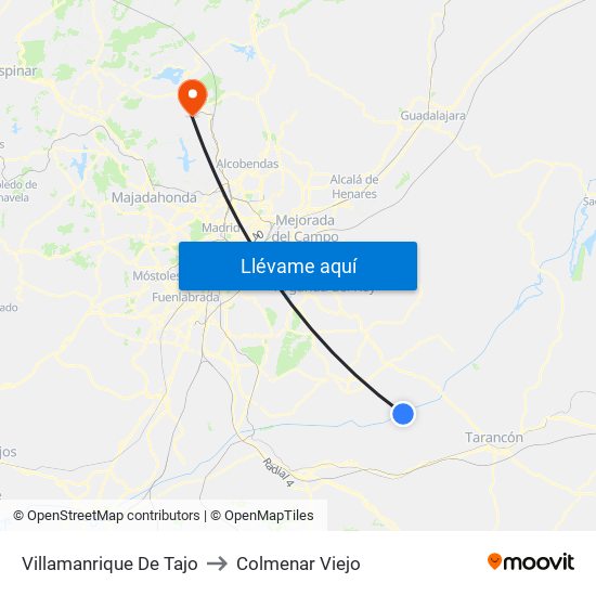 Villamanrique De Tajo to Colmenar Viejo map