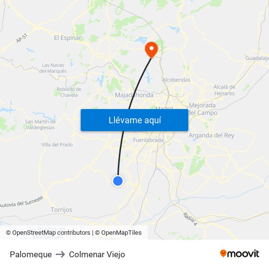 Palomeque to Colmenar Viejo map
